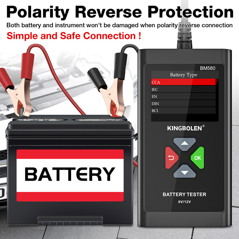 KINGBOLEN BM580 Tester baterie auto 6V 12V Instrumente de testare auto Examen de sănătate a mașinii Clip de acces reversibil Voltmetru PK BM550 BM560