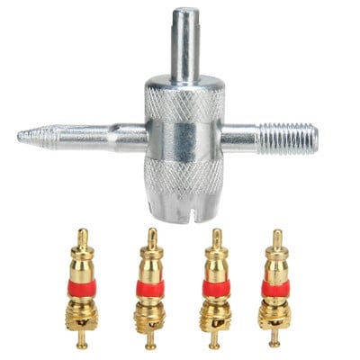 5 buc/set Miez de supapă de cupru Instrumente de reparare a anvelopelor auto 4 în 1 Instrument de îndepărtare a tijei supapei de anvelopă Instrument de curățare a anvelopei