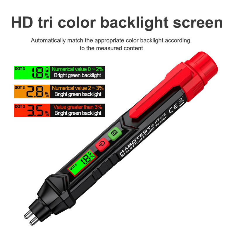 Tester de lichid de frână auto Detector digital de lichid de frână de înaltă precizie pentru afișaj LCD DOT3/DOT4/DOT5.1 cu stilou de testare pentru iluminare din spate