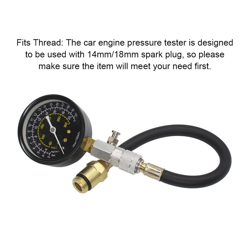 Tester de compresie a motorului auto profesional, reutilizabil, pentru reparații, furtun de cauciuc universal de 11 inchi, indicator de testare auto