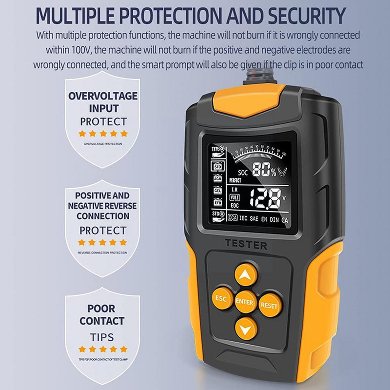 Tester baterie auto 12V 24V Tester baterie CCA Analizor de rezistență internă Instrument de măsurare a bateriei Motocicletă N3K8