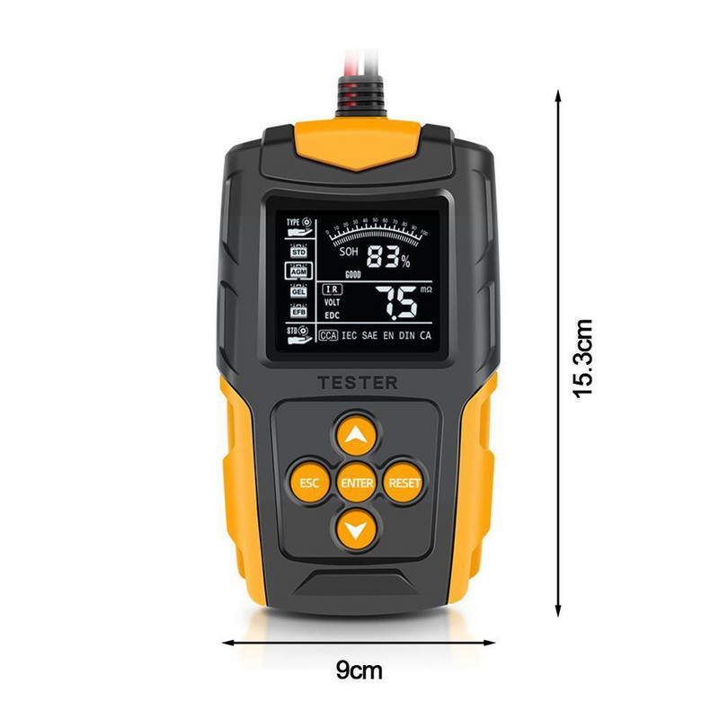 Tester baterie auto 12V 24V Tester baterie CCA Analizor de rezistență internă Instrument de măsurare a bateriei Motocicletă N3K8