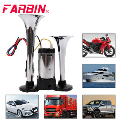 FARBIN 12V въздушен клаксон с двойна тръба, сиамска помпа, супер силен с реле компресор за превозно средство, камион, лодка, мотоциклет, аксесоар