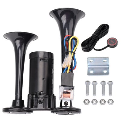 FARBIN 12V claxon de aer cu tub dublu claxon de pompă unit super tare cu compresor releu pentru vehicul, camion, barcă, accesoriu pentru motociclete
