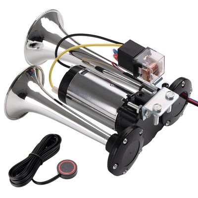 FARBIN 12V claxon de aer cu tub dublu claxon de pompă unit super tare cu compresor releu pentru vehicul, camion, barcă, accesoriu pentru motociclete