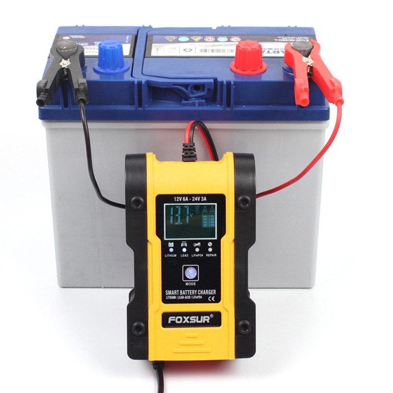 Încărcător baterie auto FOXSUR 12V/24V 6A 12.6V încărcător baterie litiu Încărcător inteligent pentru motocicletă