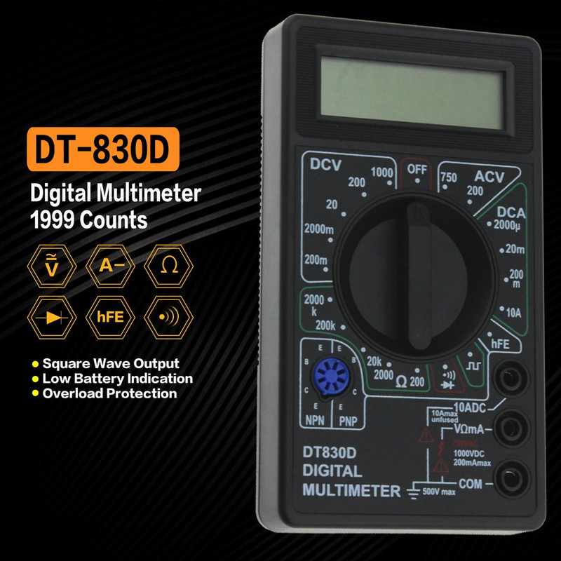 DT-830D Mini multimetru digital de buzunar 1999 numără AC/DC Volt Amp Ohm Diodă hFE Tester de continuitate Ampermetru Voltmetru Ohmmetru