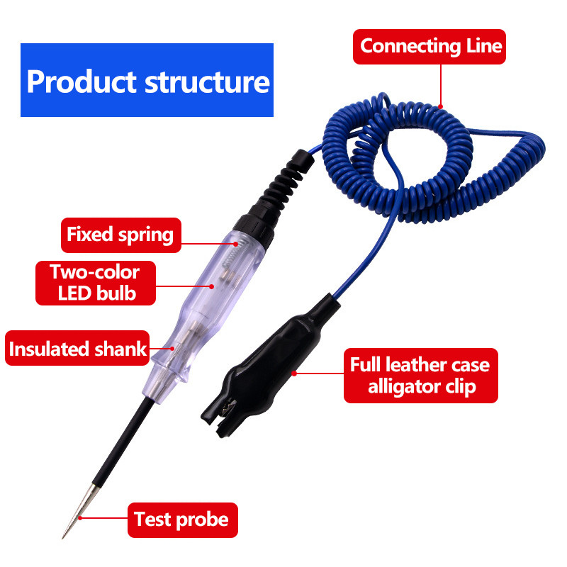 Auto DC 6V 12V 24V DC Tester de circuite de tensiune pentru mașină Pix cu sondă lungă Instrumente de reparație auto pentru verificarea circuitelor, siguranțelor, comutatoarelor