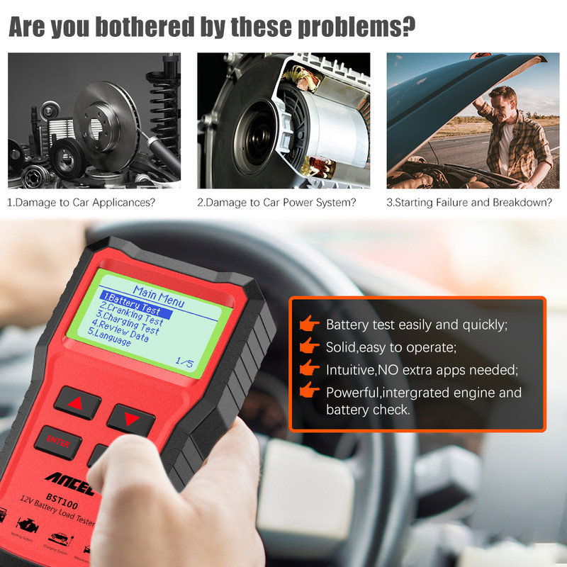 Badu.bg ANCEL BST100 Smart Car Battery Tester 1002000CCA Auto Battery