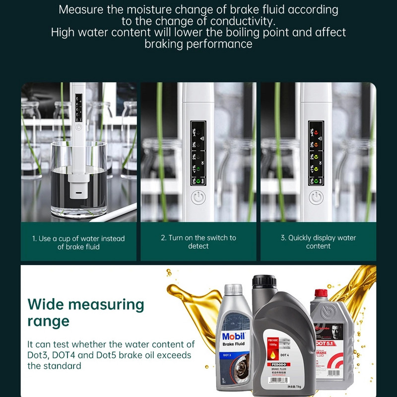 Cel mai nou tester de lichid de frână pentru mașină cu indicator cu 5 LED-uri Tester digital de lichid de frână pentru mașină Detector de ulei de frână auto