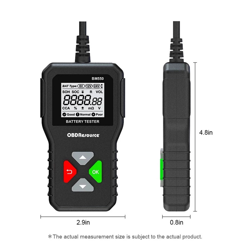 KINGBOLEN BM550 automobilio akumuliatoriaus tikrinimo įrankiai OBD2 6V 12V 24V 100-2000CCA akumuliatorių sistemos aptikimo automatinio analizatoriaus automobilio diagnostikos įrankis
