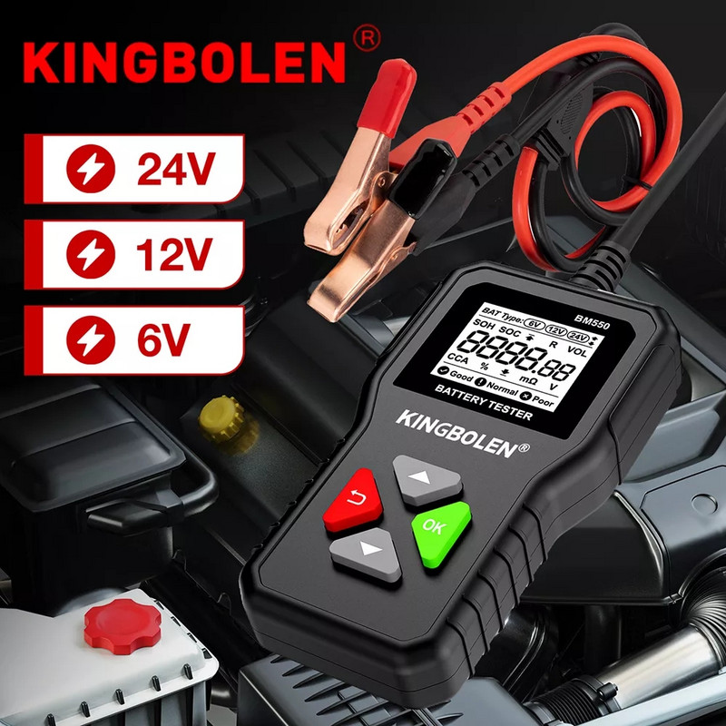 KINGBOLEN BM550 automobilio akumuliatoriaus tikrinimo įrankiai OBD2 6V 12V 24V 100-2000CCA akumuliatorių sistemos aptikimo automatinio analizatoriaus automobilio diagnostikos įrankis