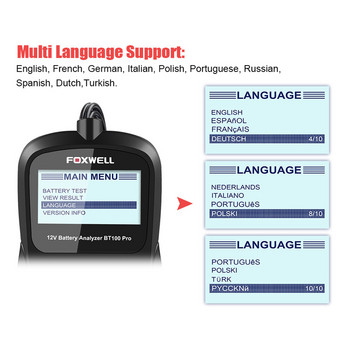 FOXWELL BT100 PRO Car Battery Tester 6V 12V For Flooded AGM GEL 100 to 1100CCA 200AH Battery Health Analyzer Diagnostic Tool