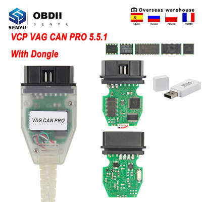VCP VAG Can Pro 5.5.1 ar Dongle OBD OBD2 VW/Audi automašīnu diagnostikas kabelim VCP skenera automātiskais rīks CAN BUS+UDS+ K-line UDS