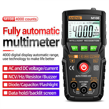ANENG M108 Smart Multimeter Digital 4000 Counts Mini Automotive Tester True RMS NCV 1000V AC DC Voltage Tester Portable Meter