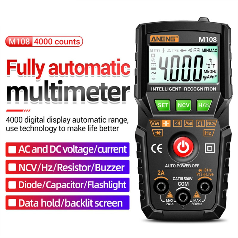Multimetru inteligent ANENG M108 Digital 4000 de numără Mini tester auto True RMS NCV 1000V AC DC Tester de tensiune Contor portabil