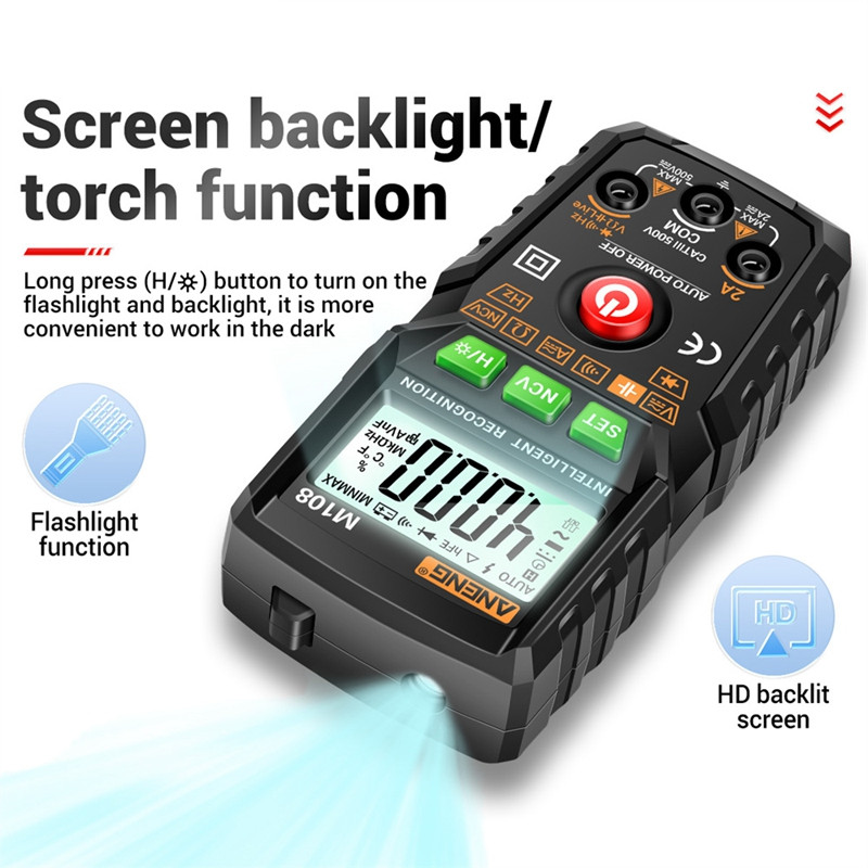 Multimetru inteligent ANENG M108 Digital 4000 de numără Mini tester auto True RMS NCV 1000V AC DC Tester de tensiune Contor portabil