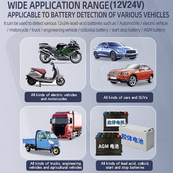 E-FAST 12V 24V Тестер за автомобилни акумулатори LCD анализатор на батерии Тестване на зареждане Автодиагностичен инструмент Гел AGM WET CA SLA Батерия CCA IR SOH