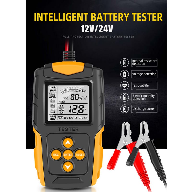 E-FAST 12V 24V autó akkumulátor teszter LCD akkumulátor elemző töltés tesztelés automatikus diagnosztikai eszköz gél AGM WET CA SLA akkumulátor CCA IR SOH