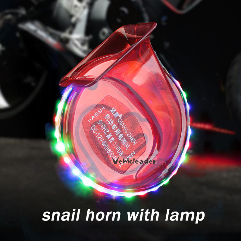 12V Csigakürt LED-es Light Loud Voice Hangszóróval Légkürt Auto Vízálló Snail Air Motorkürt Sziréna Hangos LED-lámpával