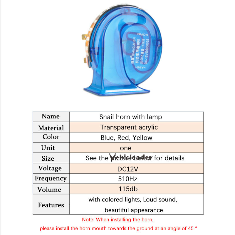 12V Csigakürt LED-es Light Loud Voice Hangszóróval Légkürt Auto Vízálló Snail Air Motorkürt Sziréna Hangos LED-lámpával