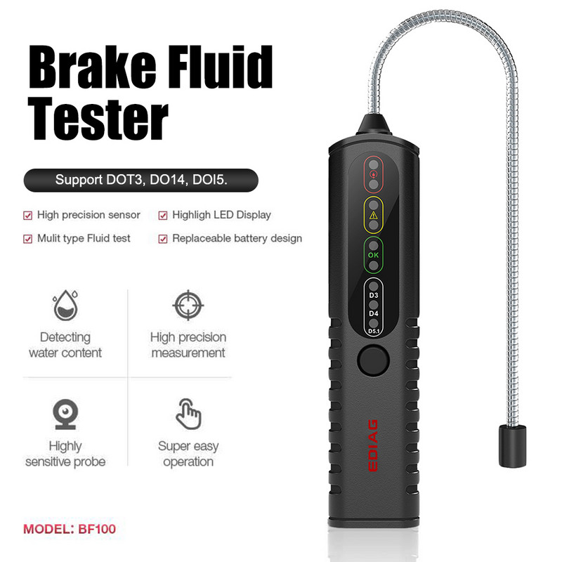 Tester de mașină BF100 pentru DOT3 DOT4 DOT5.1 Test de lichid de frână Instrument de diagnosticare pentru ulei de sângerare de frână pentru motocicletă Universal