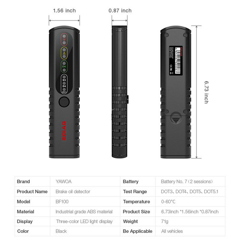 Tester de mașină BF100 pentru DOT3 DOT4 DOT5.1 Test de lichid de frână Instrument de diagnosticare pentru ulei de sângerare de frână pentru motocicletă Universal