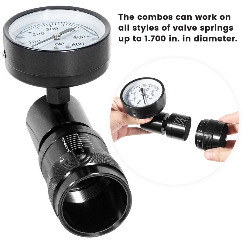 ANX 66841 Mini tester de arc de supapă cu cadran rotund micrometru Gama 0-600LB Crește de 10LB, mecanic pentru menghină sau presă cu arbore