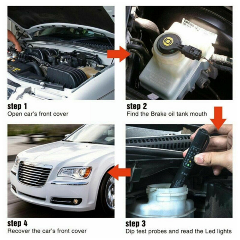 Stilo de testare a lichidului de frână pentru DOT3/DOT4/DOT5 Instrumente de diagnosticare precise a calității uleiului Indicator LED Stilo de testare a lichidului Acces auto O7W7