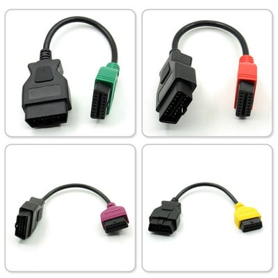 4 db/szett Fiat Ecu Scan adapterhez csatlakozó 16 tűs OBD2 16 tűs kábel OBD kábel Fiat Alfa Romeo három színhez (4 db/készlet)