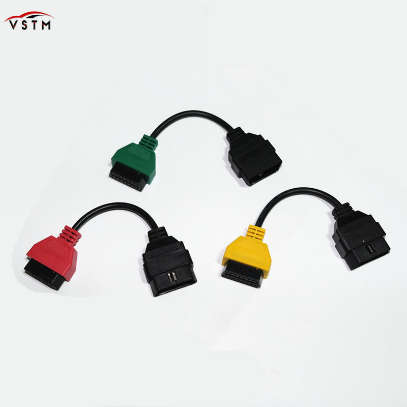 4 db/szett Fiat Ecu Scan adapterhez csatlakozó 16 tűs OBD2 16 tűs kábel OBD kábel Fiat Alfa Romeo három színhez (4 db/készlet)