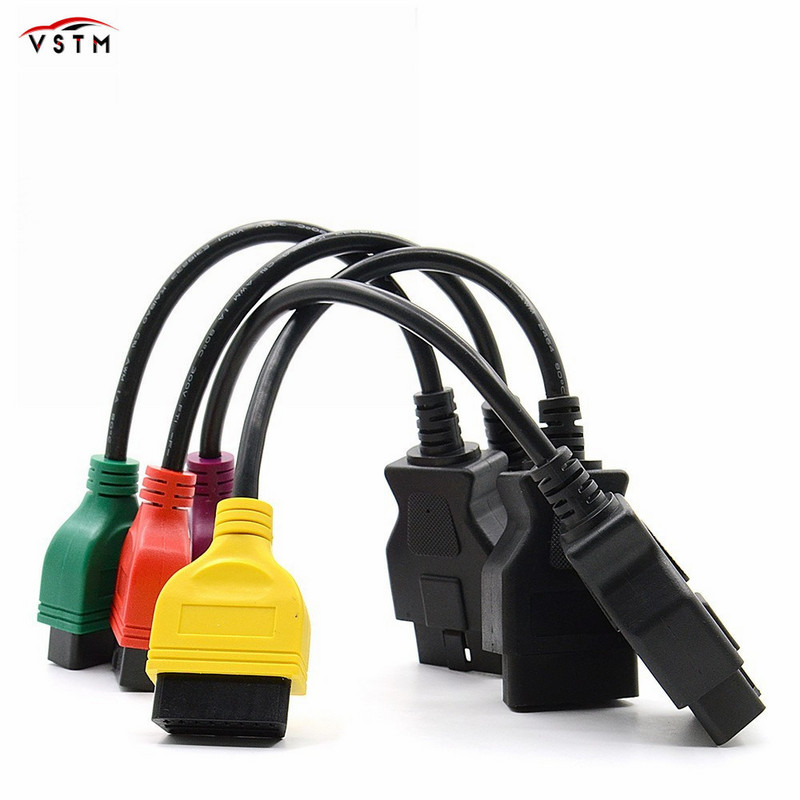 4 db/szett Fiat Ecu Scan adapterhez csatlakozó 16 tűs OBD2 16 tűs kábel OBD kábel Fiat Alfa Romeo három színhez (4 db/készlet)