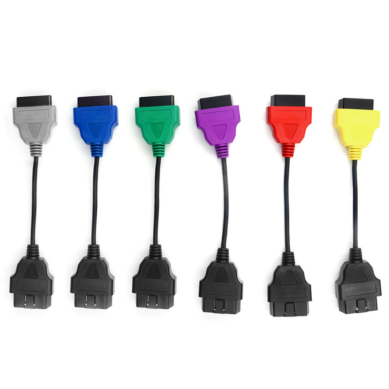 6 vnt kelių spalvų OBD2 16 kontaktų kabelio jungties rinkinys FiatECUScan adapterio laidas, skirtas Fiat Alfa Romeo / Lancia