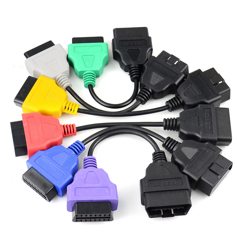 6 vnt kelių spalvų OBD2 16 kontaktų kabelio jungties rinkinys FiatECUScan adapterio laidas, skirtas Fiat Alfa Romeo / Lancia