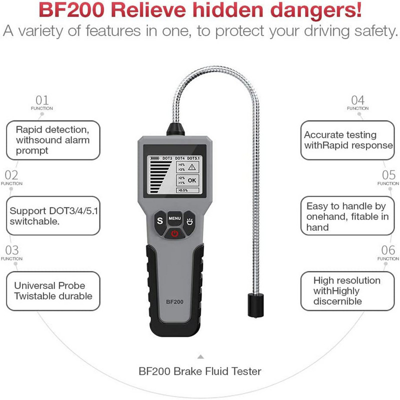 Automobilio stabdžių skysčio testeris Skaitmeninis automobilio stabdžių alyvos įrankis, skirtas DOT-3 DOT-4 DOT-5.1 didelio tikslumo automatiniam stabdžių skysčio detektoriaus alyvos įrankiui