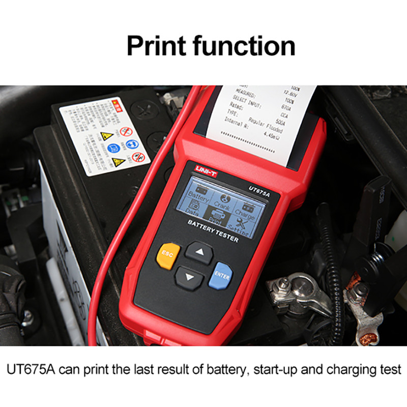 UNI-T automobilio akumuliatoriaus testeris UT673A UT675A 12V 24V DC apkrovos testeris talpos matuoklis akumuliatoriaus tikrintuvas įkrovimo grandinės sukimosi bandymas