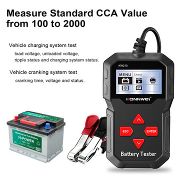 Εργαλείο ελέγχου μπαταρίας αυτοκινήτου KONNWEI KW210 12V Automatic Smart Battery Analyzer 100 to 2000CCA Cranking Car Battery Tester Tool