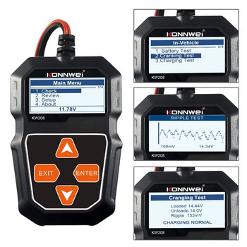 KONNWEI KW208 Тестер за акумулатори Автомобилен цифров 12V 100-2000CCA Тестер за тестване на капацитета на автомобилни батерии Инструмент за тестване