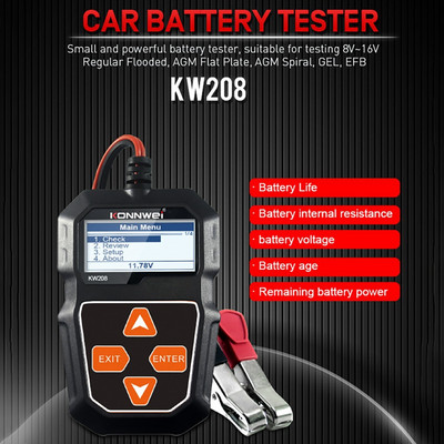 KONNWEI KW208 Battery Tester Car Digital 12V 100-2000CCA Automotive Battery Capacity Tester Tool
