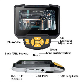 Бороскопска инспекционна камера с двойна леща Индустриален ендоскоп със светлинна водоустойчива цифрова видеокамера за автомобилен, тръбен