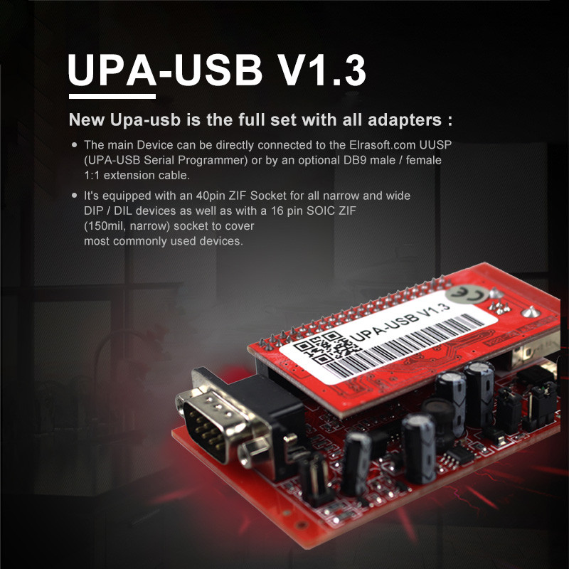 Programátor UPA USB V1.3 SN 050D5A5B, kompletné adaptéry s funkciami NEC, 40-pinová Zif pätica, 16-pinový SOIC, čip 93C, 24C01 85C92