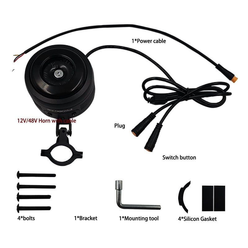 FEDOG DIY 12V 48V Ebike Claxon 12Vdc 48V Clopoțel Super Loud Claxon pentru bicicletă electrică Scuter electric fără baterie în interior