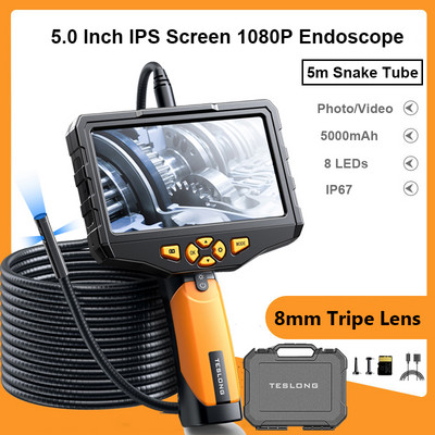 TESLONG 5.0" LCD digitális boroszkóp 3.9/5.5/7.6/8MM egy-/két-/háromlencsés ipari endoszkóp 1080P HD autóvizsgáló kamera