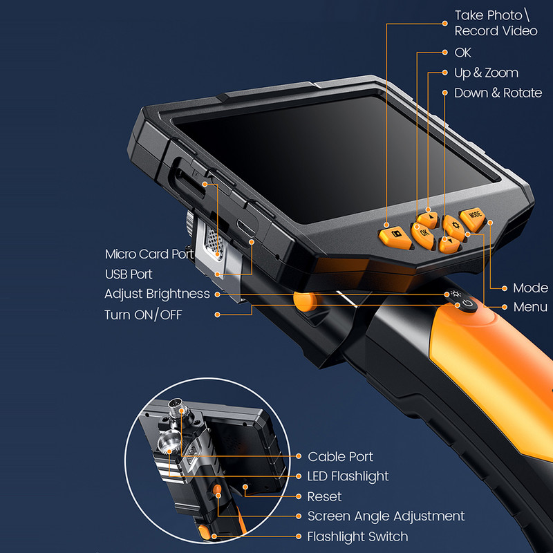 TESLONG 5.0" LCD digitális boroszkóp 3.9/5.5/7.6/8MM egy-/két-/háromlencsés ipari endoszkóp 1080P HD autóvizsgáló kamera