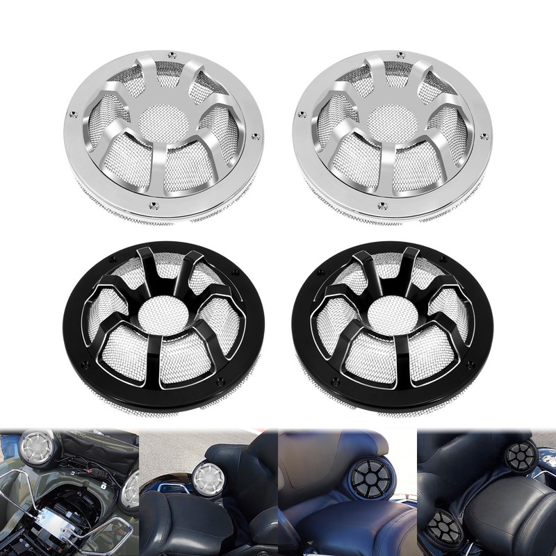 2xMască de măști pentru difuzor spate motociclete Negru/Crom pentru Harley Touring 2014-2021 Ultra Limited Tri Electra Glide FLHTKSE