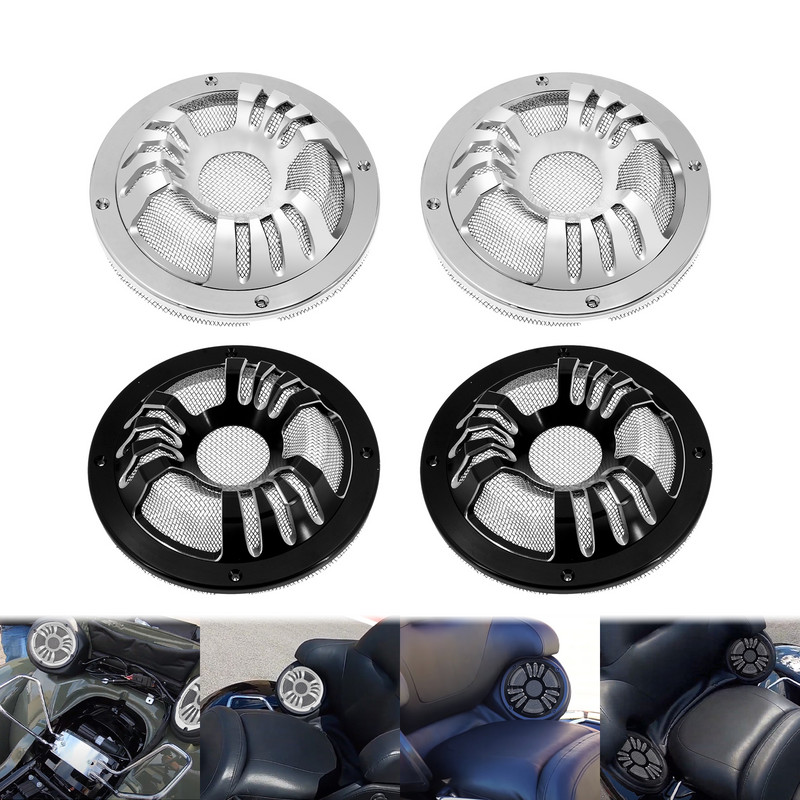 2xMască de măști pentru difuzor spate motociclete Negru/Crom pentru Harley Touring 2014-2021 Ultra Limited Tri Electra Glide FLHTKSE