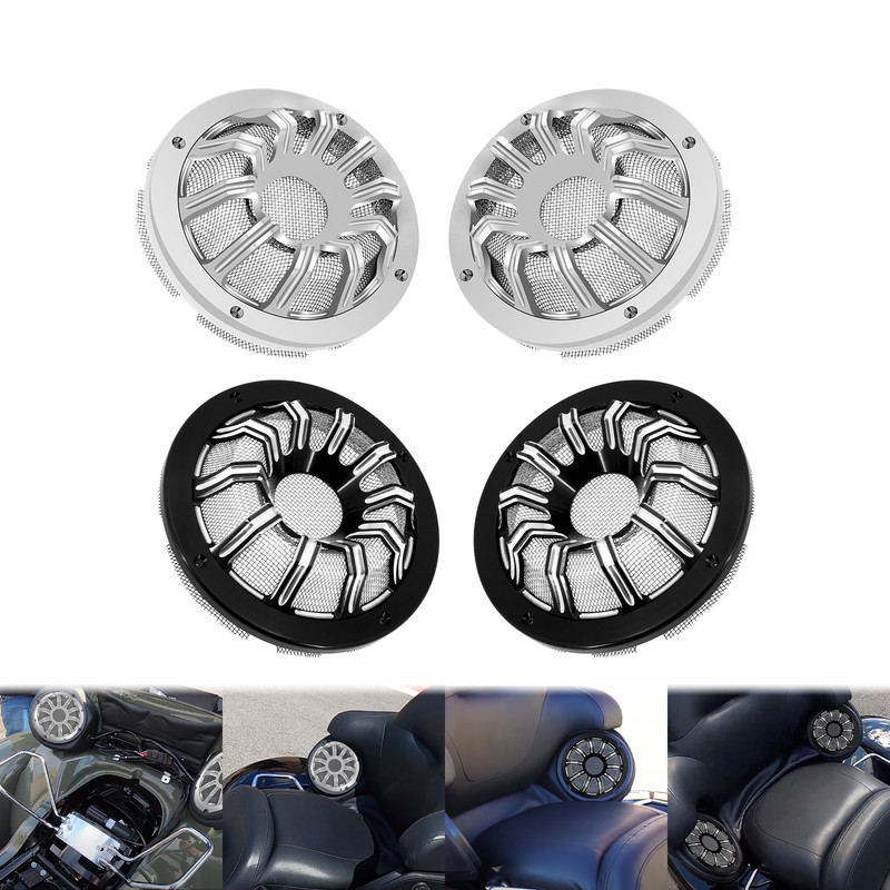 2xMască de măști pentru difuzor spate motociclete Negru/Crom pentru Harley Touring 2014-2021 Ultra Limited Tri Electra Glide FLHTKSE