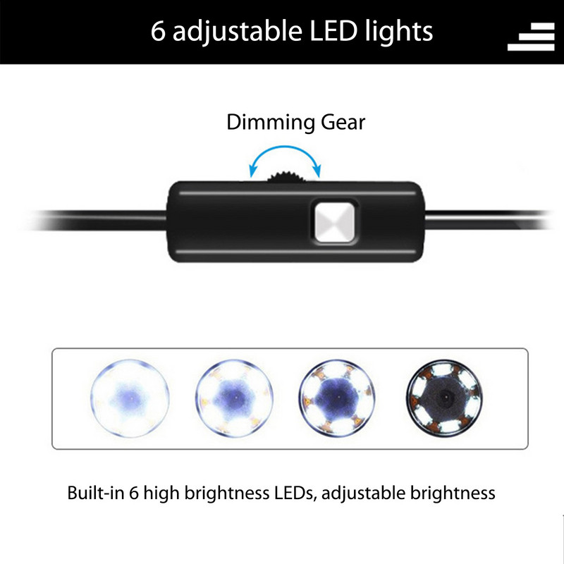 Veekindel endoskoobi boreskoop, reguleeritav 6 LED-iga 5,5 mm endoskoobikaamera 3-ühes C-tüüpi mikro-USB kontrollboreskoop telefoni arvutile