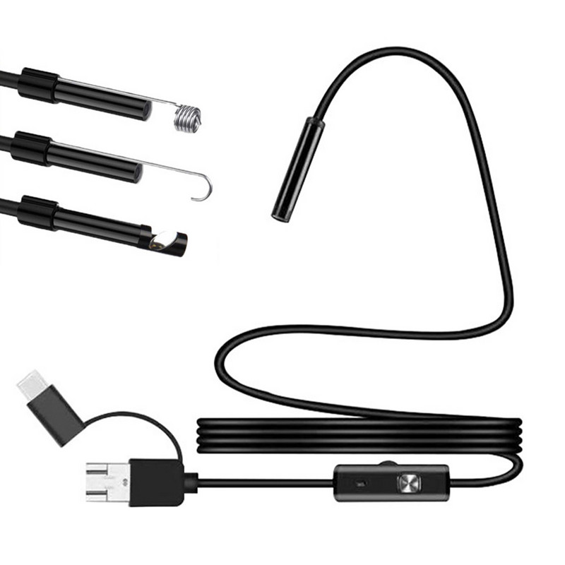 Veekindel endoskoobi boreskoop, reguleeritav 6 LED-iga 5,5 mm endoskoobikaamera 3-ühes C-tüüpi mikro-USB kontrollboreskoop telefoni arvutile