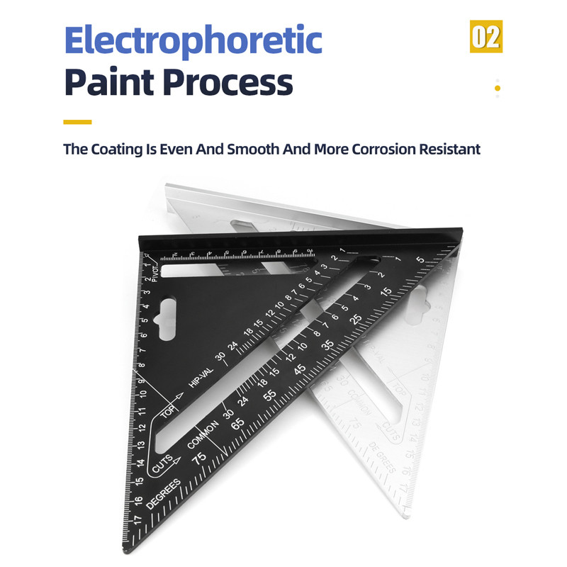 Riglă triunghiulară Instrument de măsurare de 7 inci Set de dulgher din aliaj de aluminiu Unelte pentru prelucrarea lemnului cu unghi pătrat Încercați metrica triunghiulară pătrată